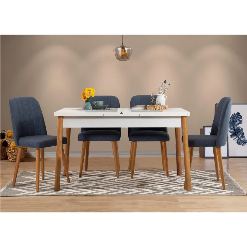 Masă extensibilă cu scaune Santiago, Diverse culori, Diverse configurații, 120x75x77 cm - Pin atlantic - Bleumarin / 5 bucăți