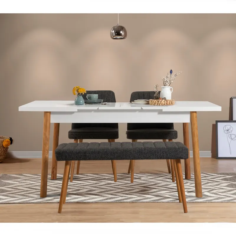 Masă extensibilă cu scaune Santiago, Diverse culori, Diverse configurații, 120x75x77 cm - Pin atlantic - Alb - Antracit / 4 bucăți