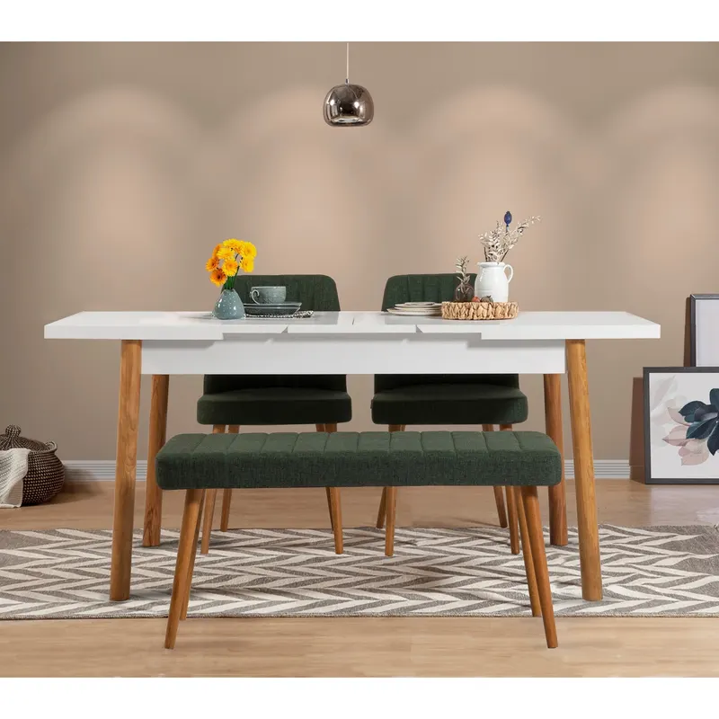 Masă extensibilă cu scaune Santiago, Diverse culori, Diverse configurații, 120x75x77 cm - Pin atlantic - Alb - Verde / 4 bucăți