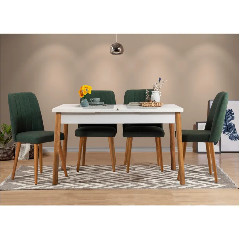 Masă extensibilă cu scaune Santiago, Diverse culori, Diverse configurații, 120x75x77 cm - Pin atlantic - Alb - Verde / 5 bucăți