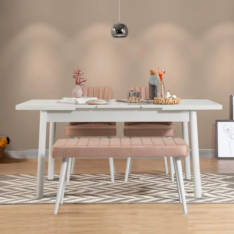 Masă extensibilă cu scaune Santiago, Diverse culori, Diverse configurații, 120x75x77 cm - Alb - Piatră / 4 bucăți