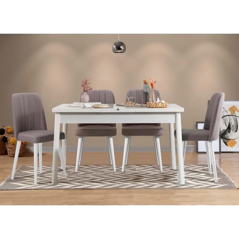 Masă extensibilă cu scaune Santiago, Diverse culori, Diverse configurații, 120x75x77 cm - Alb - Gri / 5 bucăți