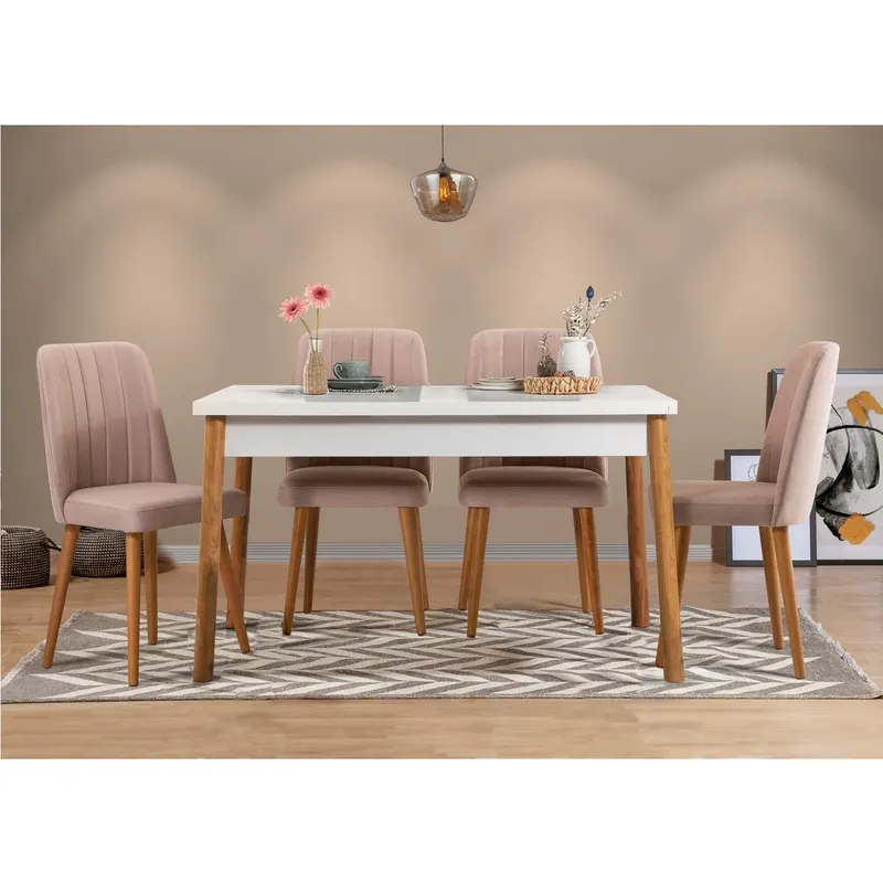 Masă cu scaune 5 bucăți Costa alb Atlantice, Diverse culori, 120x75x77 cm - Pin atlantic - Alb - Piatră