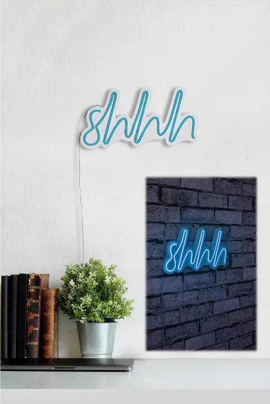 Lampă neon Shhh, Diverse culori, 34x17x2 cm - Albastru