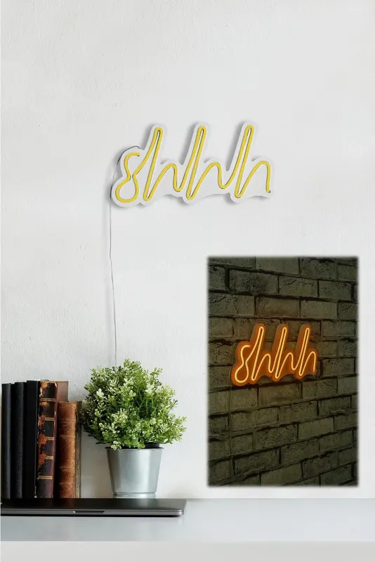 Lampă neon Shhh, Diverse culori, 34x17x2 cm - Galben