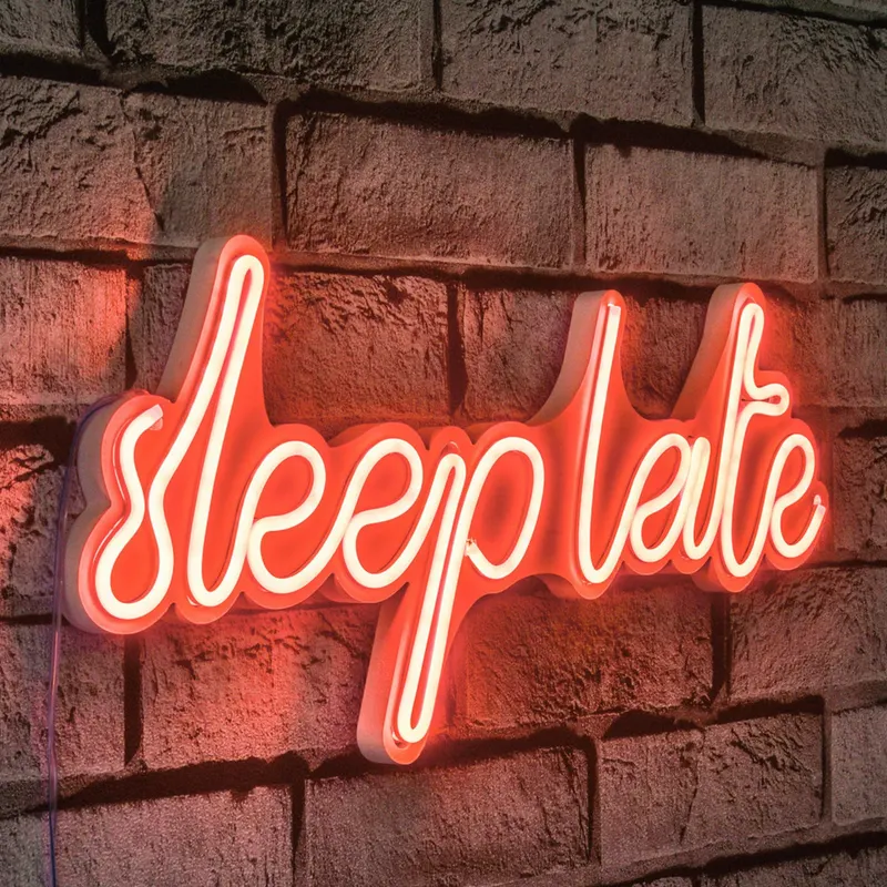 Lampă neon Sleep Late, Diverse culori, 46x20x2 cm - Roșu