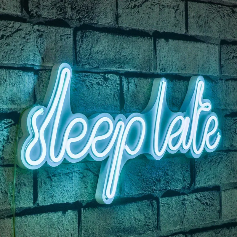 Lampă neon Sleep Late, Diverse culori, 46x20x2 cm - Albastru