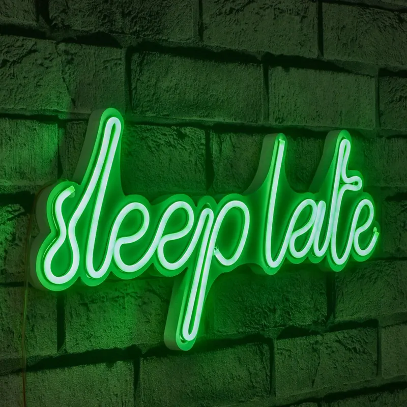 Lampă neon Sleep Late, Diverse culori, 46x20x2 cm - Verde