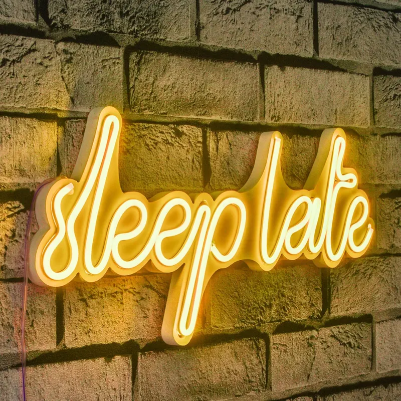 Lampă neon Sleep Late, Diverse culori, 46x20x2 cm - Galben