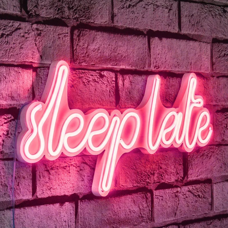 Lampă neon Sleep Late, Diverse culori, 46x20x2 cm - Roz