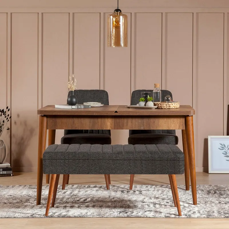 Masă extensibilă cu scaune 4 bucăți Vina 1053 - 3, Diverse culori, 129x80x75 cm - Nuc - Antracit