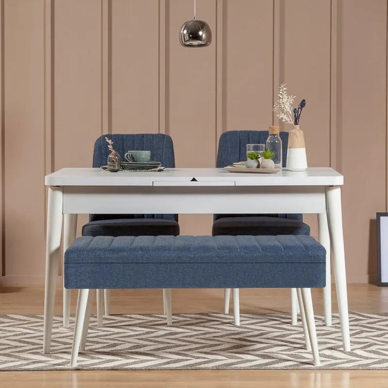 Masă extensibilă cu scaune 4 bucăți Vina 1048 - 3, Diverse culori, 129x80x75 cm - Alb - Albastru închis