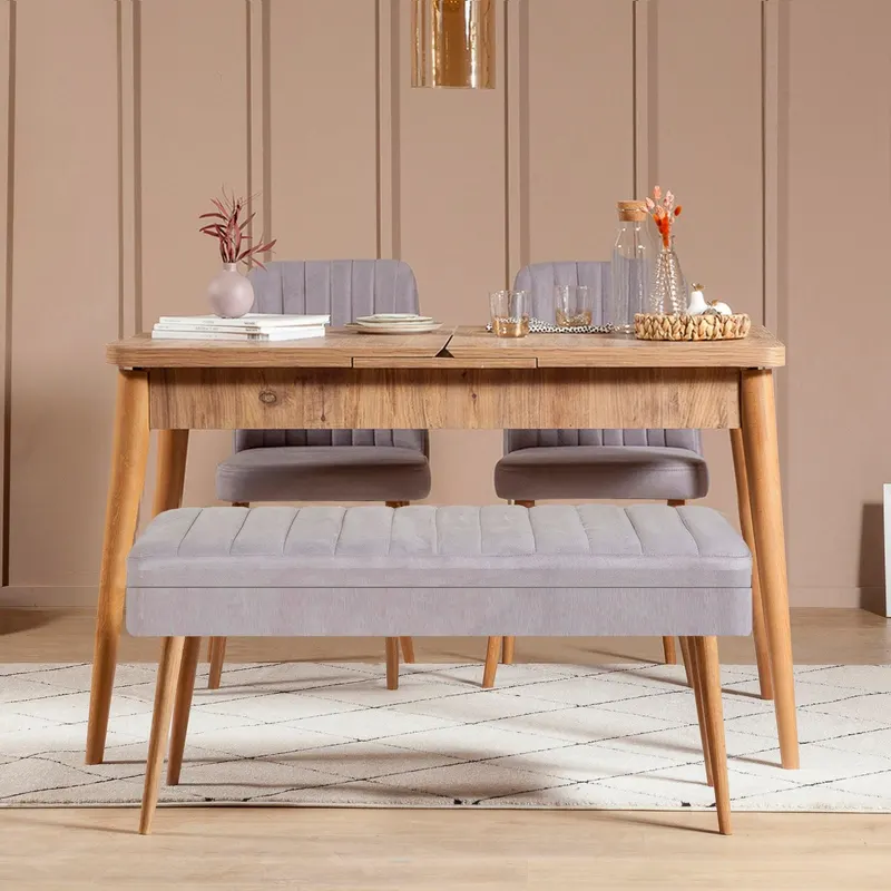 Masă extensibilă cu scaune 4 bucăți Vina 0701 - 3, Diverse culori, 129x80x75 cm - Pin atlantic - Gri