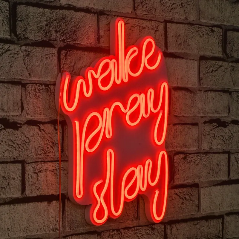 Lampă neon Wake Pray Slay, Diverse culori, 26x38x2 cm - Roșu