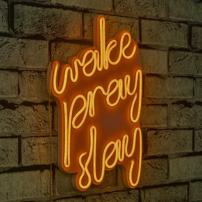 Lampă neon Wake Pray Slay, Diverse culori, 26x38x2 cm - Galben