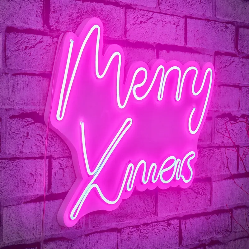 Lampă neon Merry Christmas, Diverse culori, 43x33x2 cm - Roz