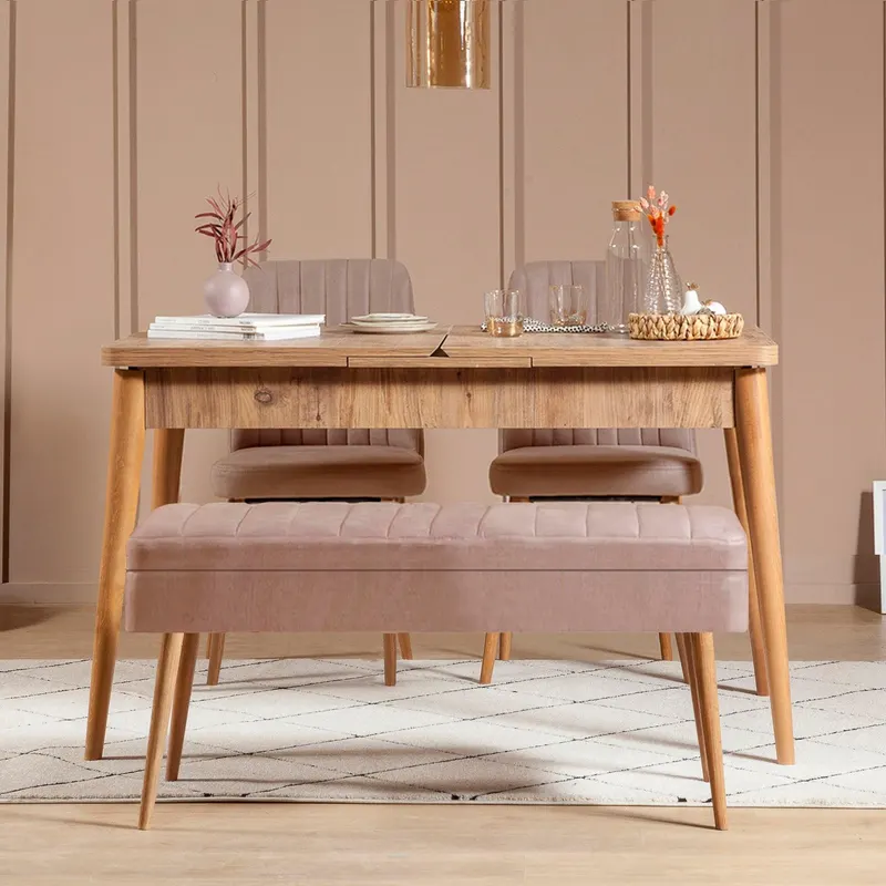 Masă extensibilă cu scaune 4 bucăți Vina 0900 - 3, Diverse culori, 129x80x75 cm - Pin atlantic - Piatră