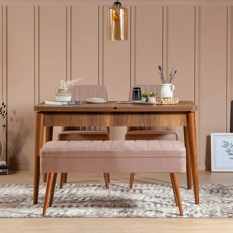 Masă extensibilă cu scaune 4 bucăți Vina 0900 - 3, Diverse culori, 129x80x75 cm - Nuc - Piatră