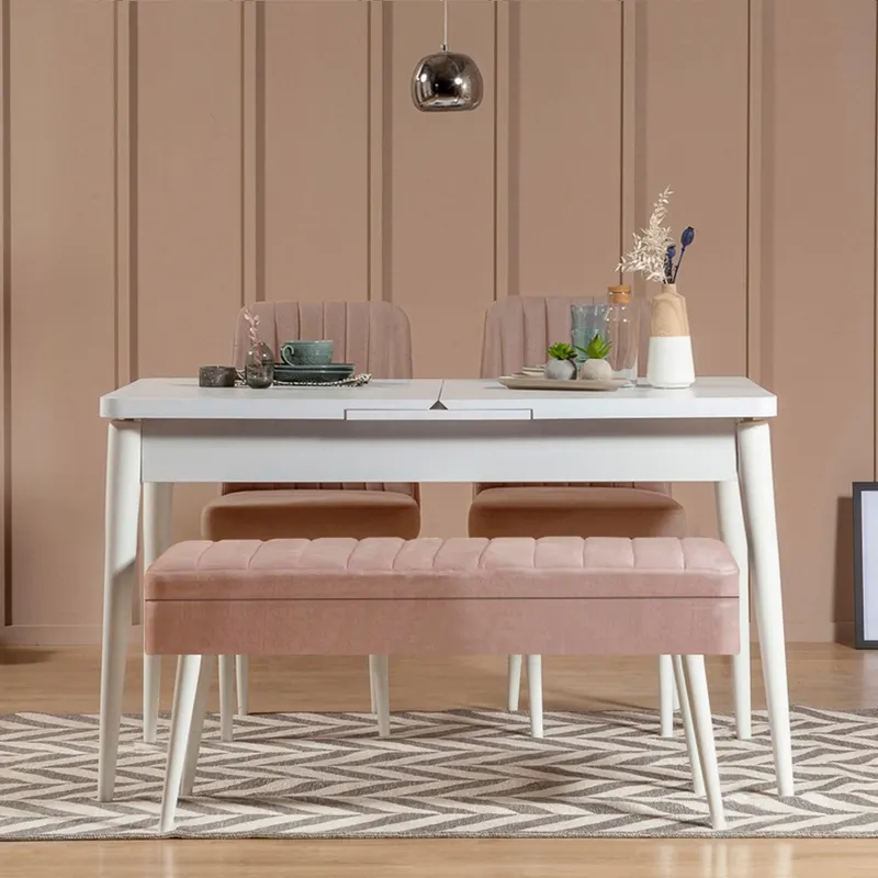 Masă extensibilă cu scaune 4 bucăți Vina 0900 - 3, Diverse culori, 129x80x75 cm - Alb - Piatră
