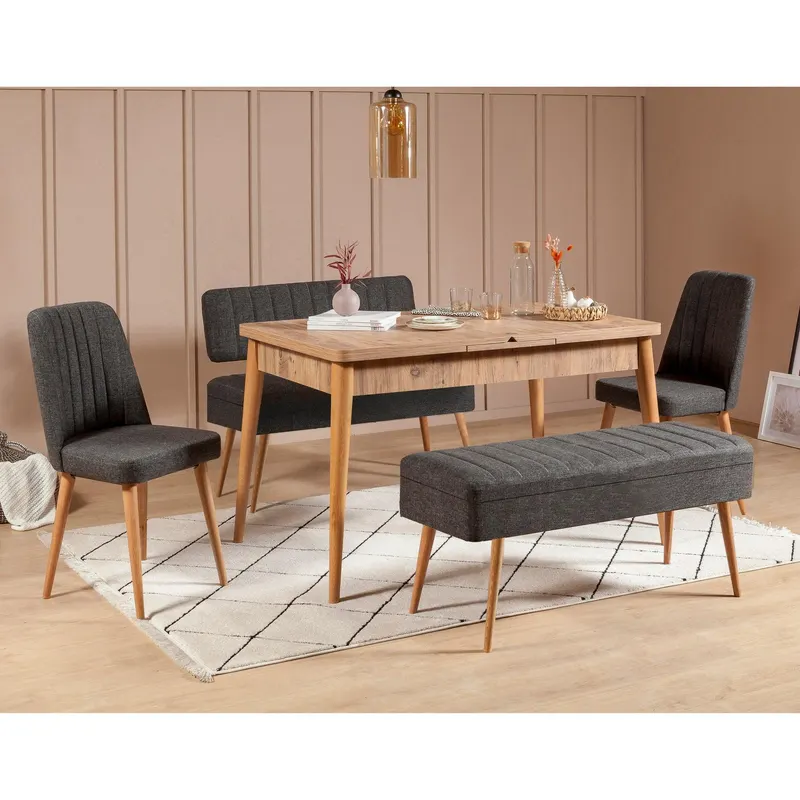 Masă extensibilă cu scaune 5 bucăți Vina 1053 - 4, Diverse culori, 129x80x75 cm - Pin atlantic - Antracit