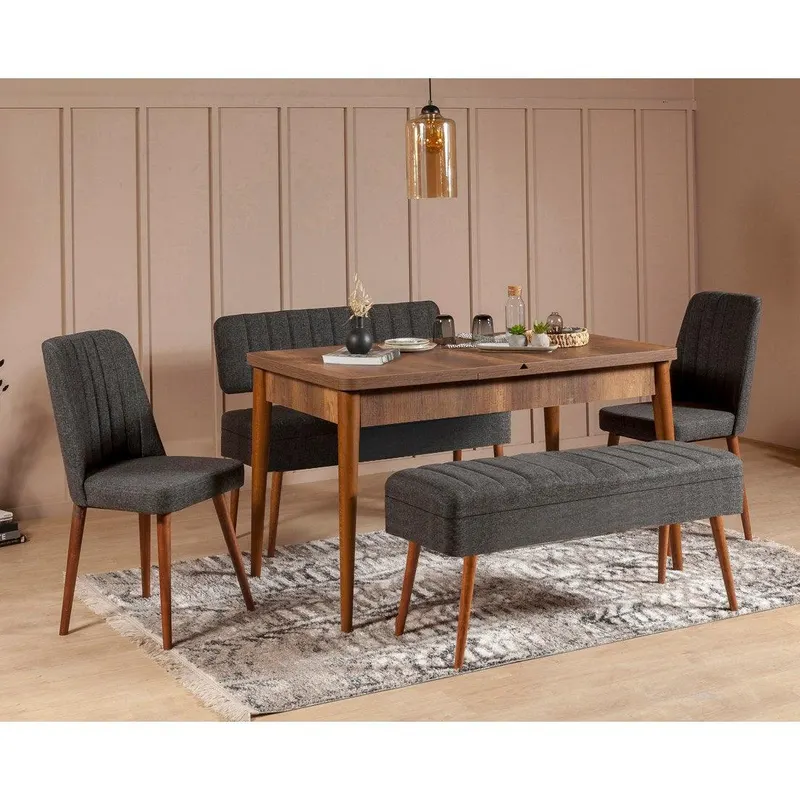 Masă extensibilă cu scaune 5 bucăți Vina 1053 - 4, Diverse culori, 129x80x75 cm - Nuc - Antracit