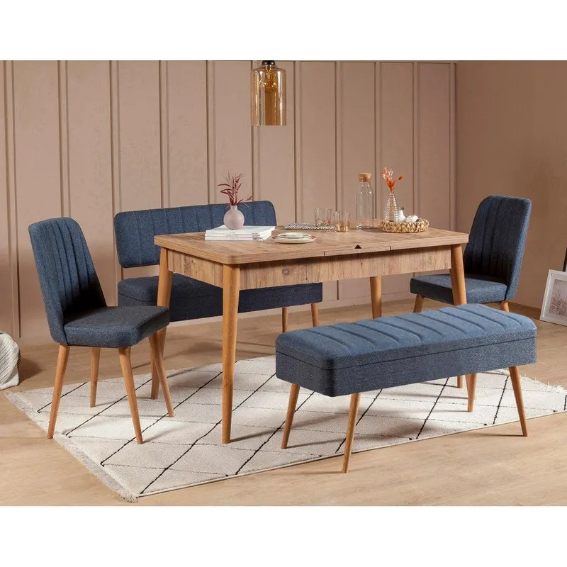Masă extensibilă cu scaune 5 bucăți Vina 1048 - 4, Diverse culori, 129x80x75 cm - Pin atlantic - Albastru închis