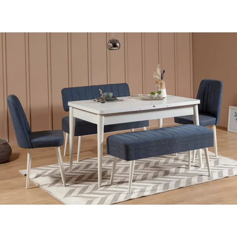Masă extensibilă cu scaune 5 bucăți Vina 1048 - 4, Diverse culori, 129x80x75 cm - Alb - Albastru închis