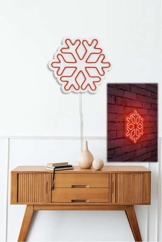 Lampă neon Snowflake, Diverse culori, 30x26x2 cm - Roșu
