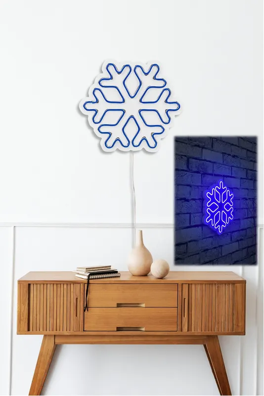 Lampă neon Snowflake, Diverse culori, 30x26x2 cm - Albastru