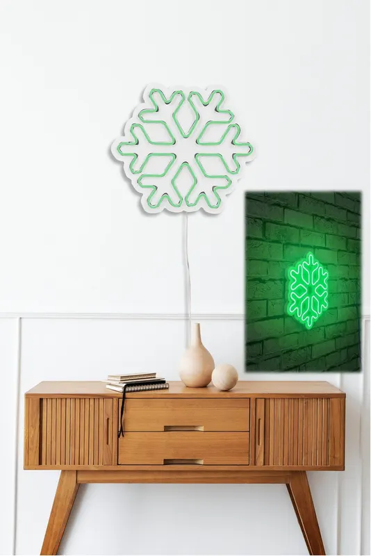 Lampă neon Snowflake, Diverse culori, 30x26x2 cm - Verde