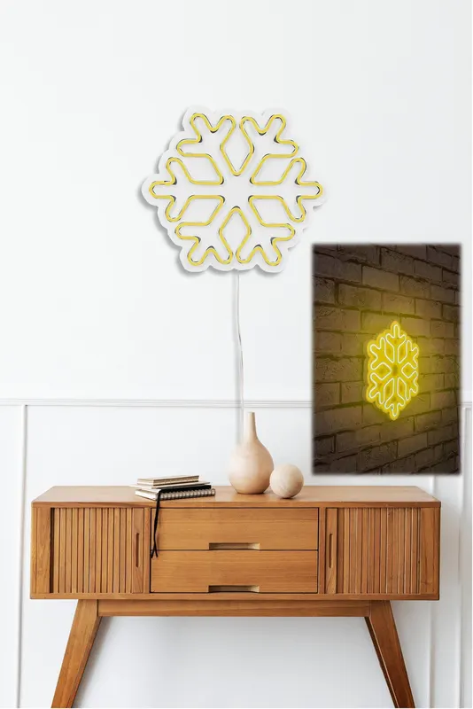 Lampă neon Snowflake, Diverse culori, 30x26x2 cm - Galben