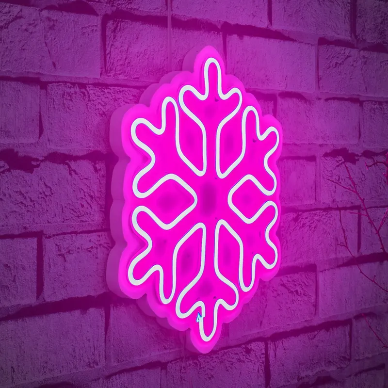 Lampă neon Snowflake, Diverse culori, 30x26x2 cm - Roz