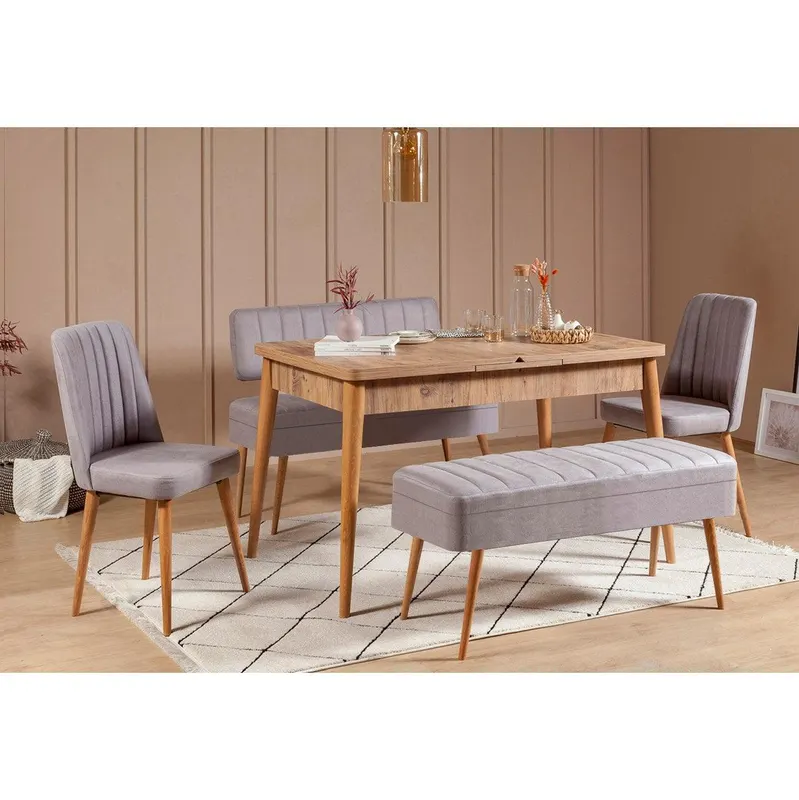 Masă extensibilă cu scaune 5 bucăți Vina 0701 - 4, Diverse culori, 129x80x75 cm - Pin atlantic - Gri