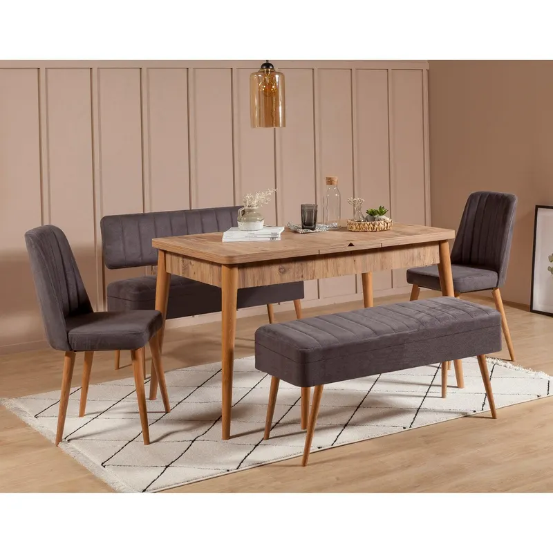Masă extensibilă cu scaune 5 bucăți Vina 0701 - 4, Diverse culori, 129x80x75 cm - Pin atlantic - Antracit