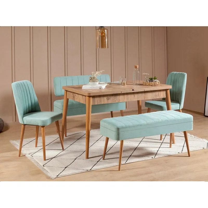 Masă extensibilă cu scaune 5 bucăți Vina 0701 - 4, Diverse culori, 129x80x75 cm - Pin atlantic - Pistachio green