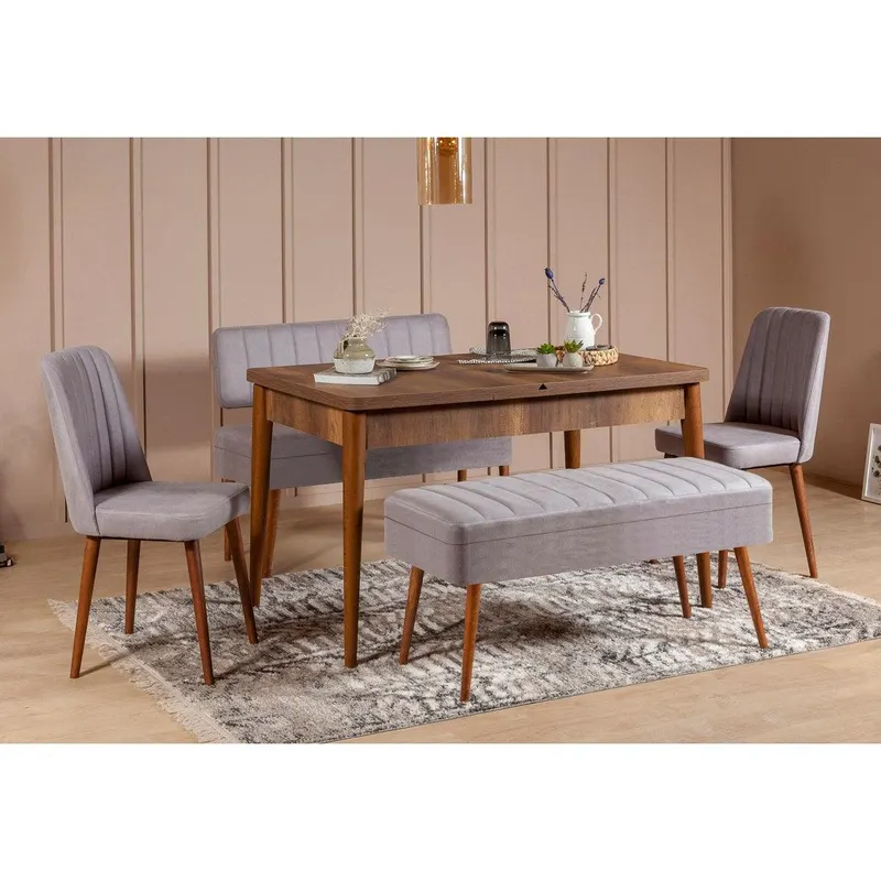 Masă extensibilă cu scaune 5 bucăți Vina 0701 - 4, Diverse culori, 129x80x75 cm - Nuc - Gri