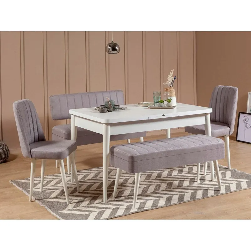 Masă extensibilă cu scaune 5 bucăți Vina 0701 - 4, Diverse culori, 129x80x75 cm - Alb - Gri