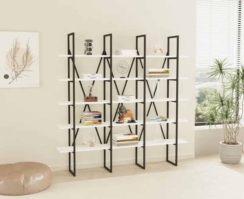 Bibliotecă Beylerbeyi, Diverse culori, 160x26x160 cm - Negru - Alb