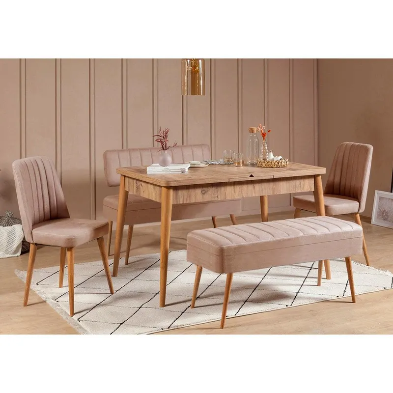 Masă extensibilă cu scaune 5 bucăți Vina 0900 - 4, Diverse culori, 129x80x75 cm - Pin atlantic - Piatră