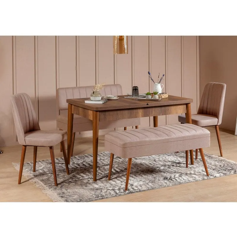 Masă extensibilă cu scaune 5 bucăți Vina 0900 - 4, Diverse culori, 129x80x75 cm - Nuc - Piatră