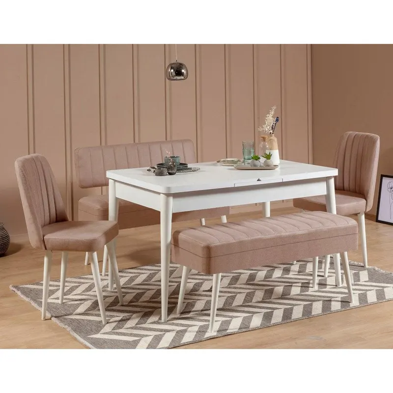 Masă extensibilă cu scaune 5 bucăți Vina 0900 - 4, Diverse culori, 129x80x75 cm - Alb - Piatră