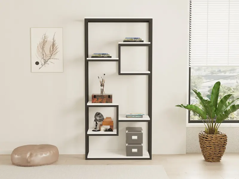 Bibliotecă Emina, Diverse culori, 85x29x182 cm - Alb - Negru