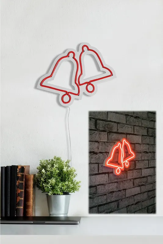 Lampă neon Bells, Diverse culori, 30x24x2 cm - Roșu