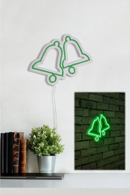 Lampă neon Bells, Diverse culori, 30x24x2 cm - Verde