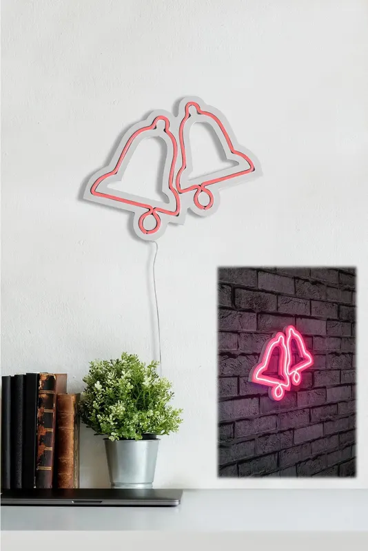 Lampă neon Bells, Diverse culori, 30x24x2 cm - Roz