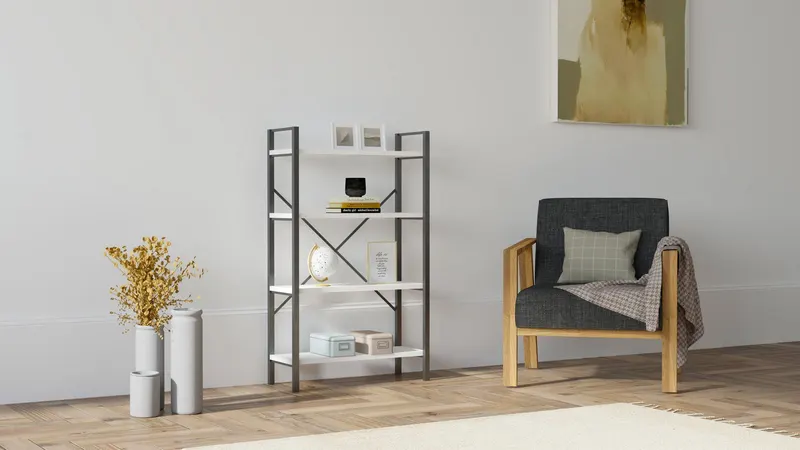Bibliotecă Mina, Diverse culori, 60x24x100 cm - Alb - Negru