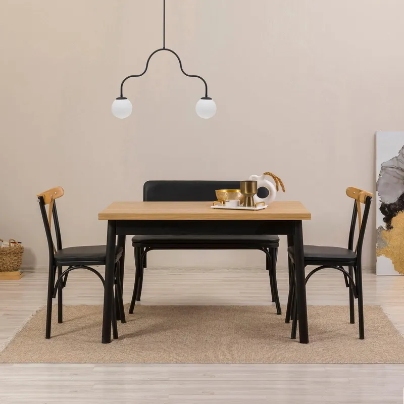 Masă cu scaune Oliver Sbt. Karina, Diverse culori, Diverse configurații, 120x75x77 cm - Negru / 4 bucăți