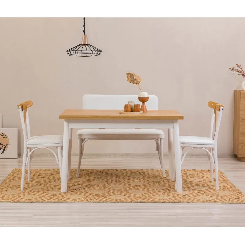 Masă cu scaune Oliver Sbt Karina, Diverse culori, Diverse configurații, 120x75x77 cm - Alb / 4 bucăți