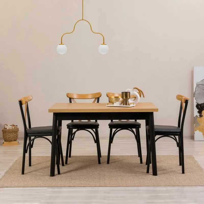 Masă cu scaune Oliver Sbt Karina, Diverse culori, Diverse configurații, 120x75x77 cm - Negru / 5 bucăți