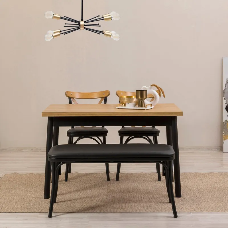 Masă cu scaune Oliver Sbt Karina, Diverse culori, Diverse configurații, 120x75x77 cm - Negru / 4 bucăți
